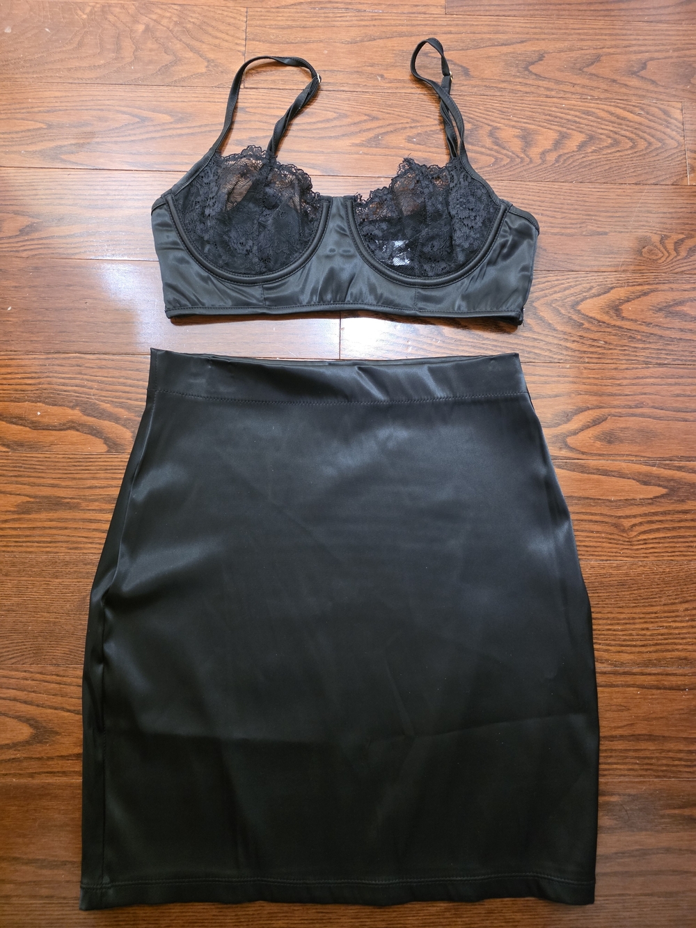 Fashion Nova Black Satin Bralette Set